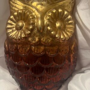 Rare Vintage Gold and Brown Large Glass Owl Figurine 8” Tall